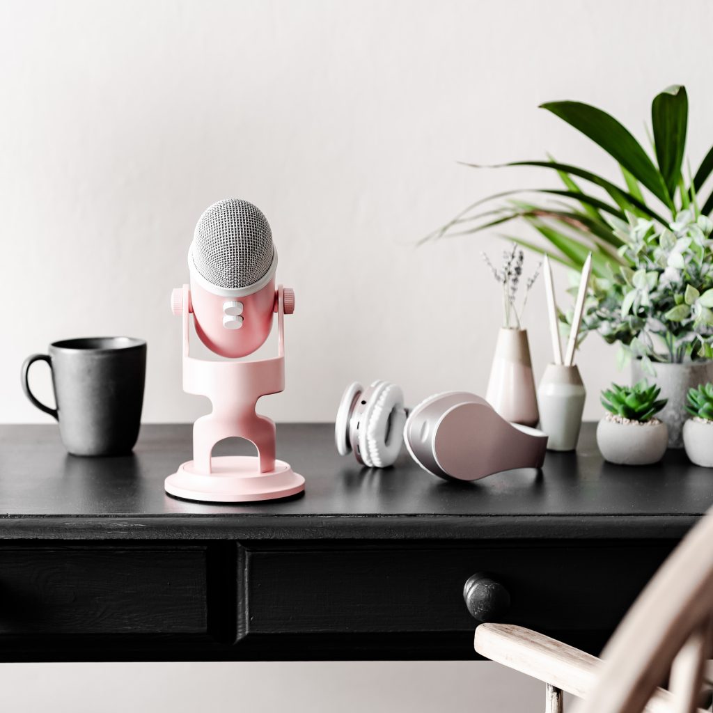 podcast microphone on a desk a plumbers wife